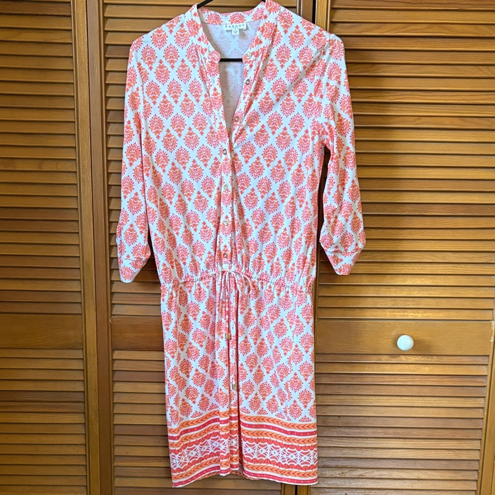 Cabana Life Coral and White Long Sleeve Dress